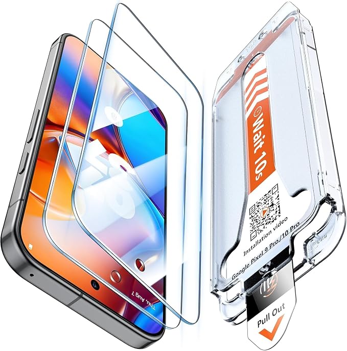 LK 2 Pack for Google Pixel 10 Pro Screen Protector [Auto Dust-Elimination] | 0 Bubble [Fingerprint Unlock] HD Clear 9H Tempered Glass Screen Protector for Pixel 10 Pro, Anti-Scratch by LK