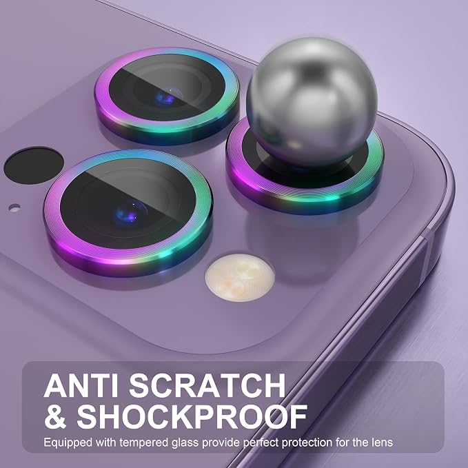 Choiche for iPhone 14 Pro/iPhone 14 Pro Max Camera Lens Protector | Ultra HD, 9H Tempered Glass Camera Cover Screen Protector Metal Ring Decoration Accessories (Colorful) - Image 3