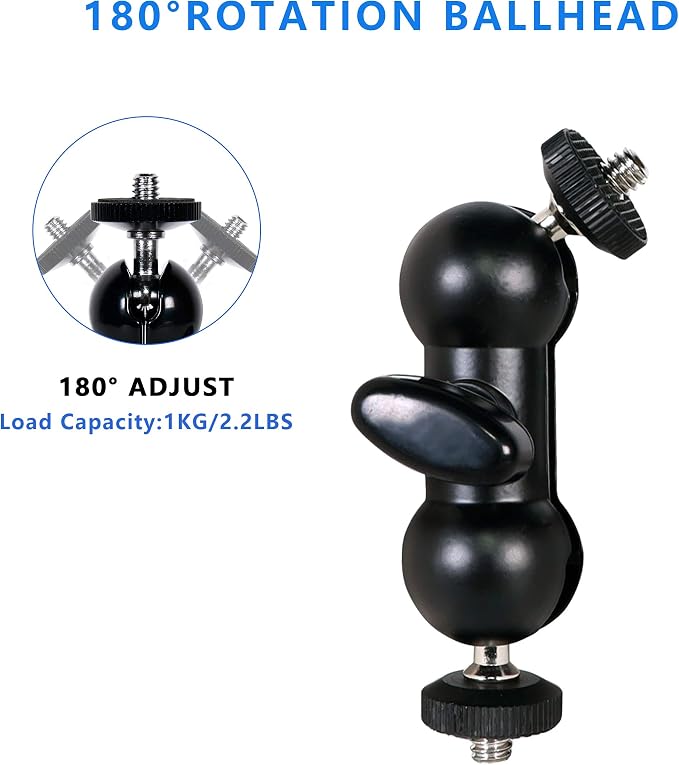 Cool Dual Ball head Magic Arm Adapter Camera Clamp Mount Super Clamp with 1/4 and 3/8 Thread, for DSLR Camera Rig, LED Light, Flash Light, Action Cam, 2Pack - Image 4