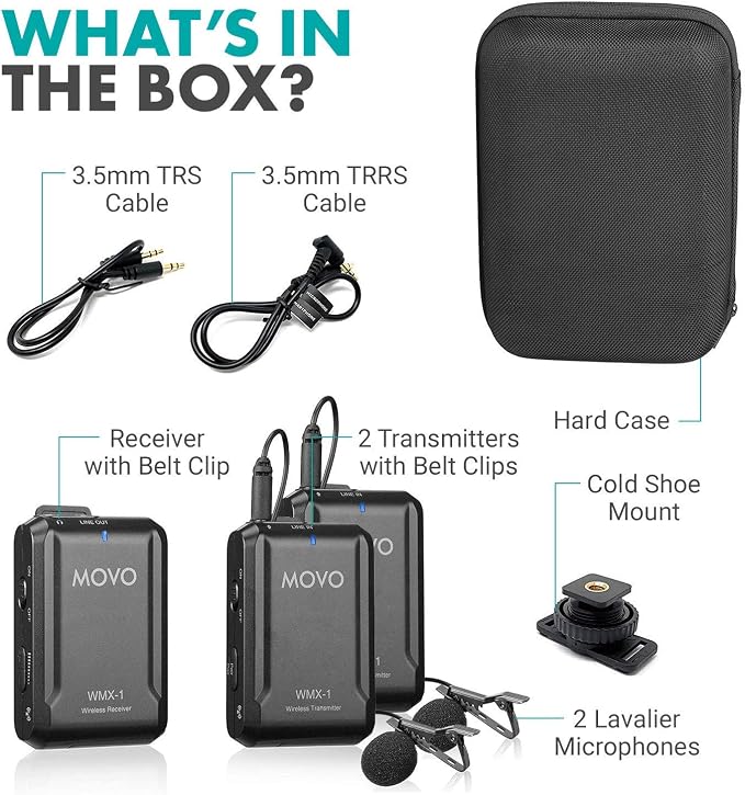 Movo WMX-1-DUO 2.4GHz Dual Wireless Lavalier Microphone System, Compatible with DSLR Cameras, Camcorders, iPhone, Android Smartphones, and Tablets, 200ft Audio Range, Great for Teaching Tutorials - Image 4