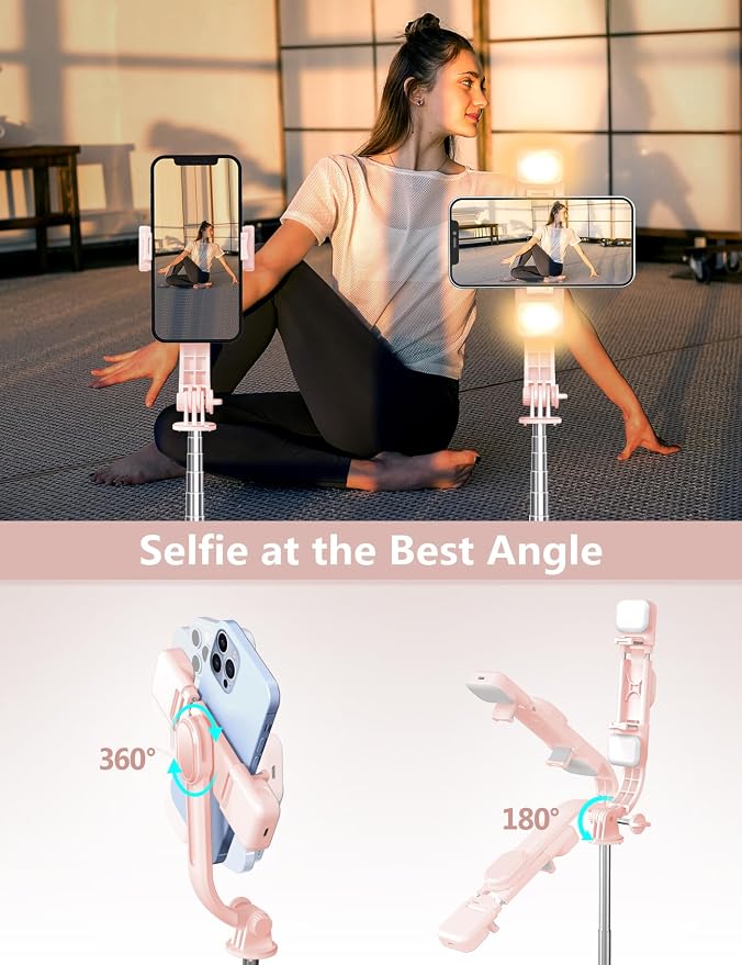 Selfie Stick with Light, 45'' Selfie Stick Tripod with Wireless Remote | Portable Travel Phone Tripod, Compatible with iPhone17/16/ 15 Pro Max/15/14, Samsung S22/ S23 Ultra/Android Smartphone (Pink) - Image 6