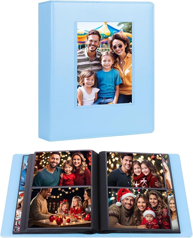 Aevdor 5x7 Photo Album, Holds 272 Photos, Leather Cover, Blue | Clear 5x7 Photo Pockets, Front Display Window, Family, Wedding, Birthday, Anniversary & Travel Memories by Aevdor