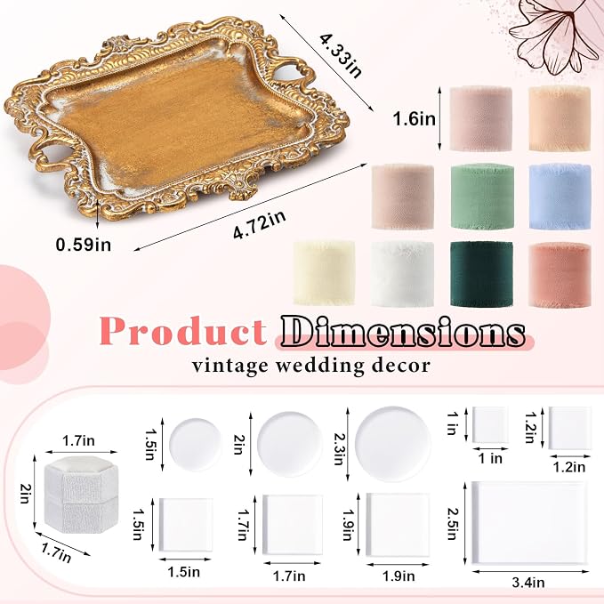 Cinnvoice 20 Pcs Flat Lay Props for Wedding Jewelry, Vintage Tray, White | Velvet Ring Boxes with Gold Tray, Acrylic Backdrops, Multi-color Staging Cards for Jewelry Display and Bridal Photography - Image 3