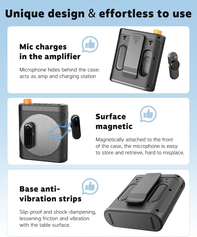 Tearstone Voice Amplifier for Teachers with Bluetooth, Dual Magnetic Mics | Portable Rechargeable Speaker with Clip-On Lapel Microphones for Classroom, Tour Guide, Public Speaking, Training (Black) - Image 6
