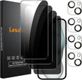 Lesakit 4+4 Pack Privacy Screen Protector for iPhone 15 Plus 6.7-Inch with 4 Pack Camera Lens Protector, Anti Spy Tempered Glass Film 9H Hardness Case Friendly by Lesakit
