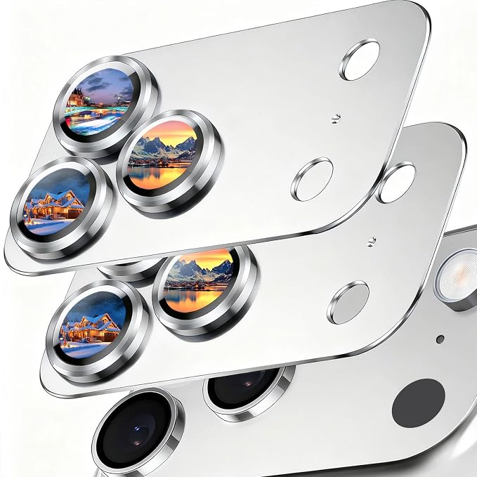 SiHPuoy 2pcs Camera Lens Protector for iPhone 17 Pro, Tempered Glass,Silver | 9H+ Hardness, Military Grade Shatterproof, Anti-Scratch, Case Friendly, HD Metal Camera Cover, Does not Affect Night Shots by SiHPuoy