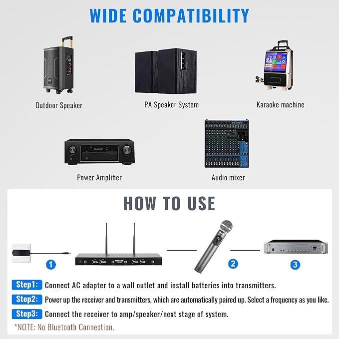 Phenyx Pro 4-Ch UHF Handheld/Bodypack Wireless Microphones PTU-5200-2H2B | 2 Handheld Mics, 2 Bodypacks, Headset/Lapel Mics, 4 x 25 Frequencies, 200 ft Range, Stage Vocals, Karaoke, Church Services - Image 6