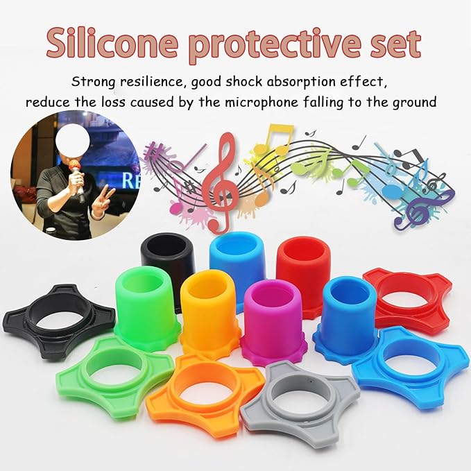 4-Set Blue Handheld Mic Protection Kit Silicone Ring Windscreen | anti-roll drop guard, ktv karaoke stage , wireless dynamic mic fit, foam windpop filter cover, bottom rod sleeve included - Image 6