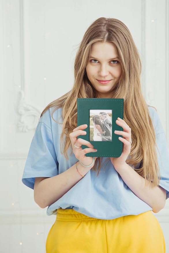 RECUTMS Small Photo Album 4x6 52 Photos Leather Family PhotoBook Dark Green | White Pages, 52 Vertical Pockets, Mini Albums for Baby Vacation, Travel Wedding Pictures Book with Front Window, Portable - Image 6