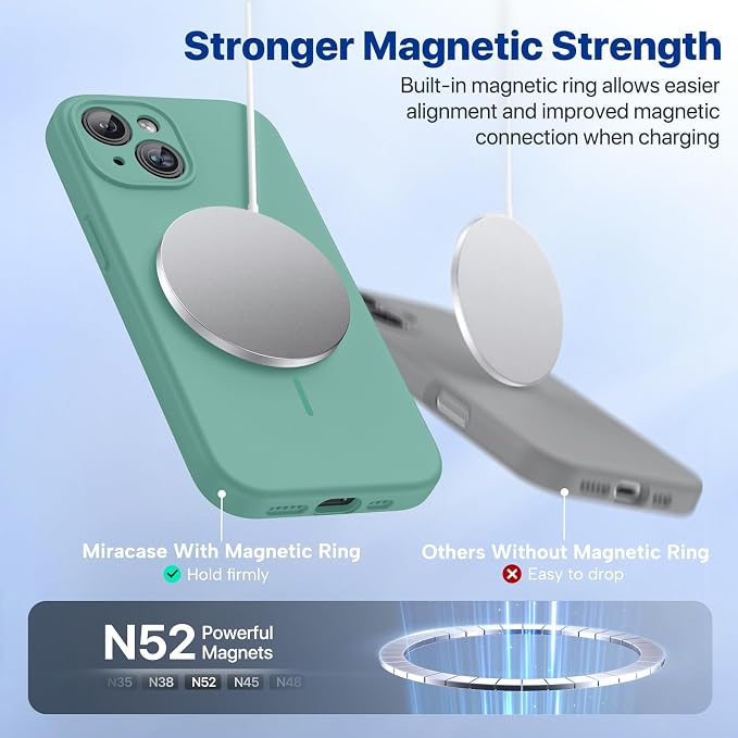 miracase Magnetic for iPhone 14 Case, [Soft Anti-Scratch Microfiber Lining], Compatible with MagSafe, Liquid Silicone Case Shockproof Drop Protection Phone Case for 14, Midnight Green - Image 4