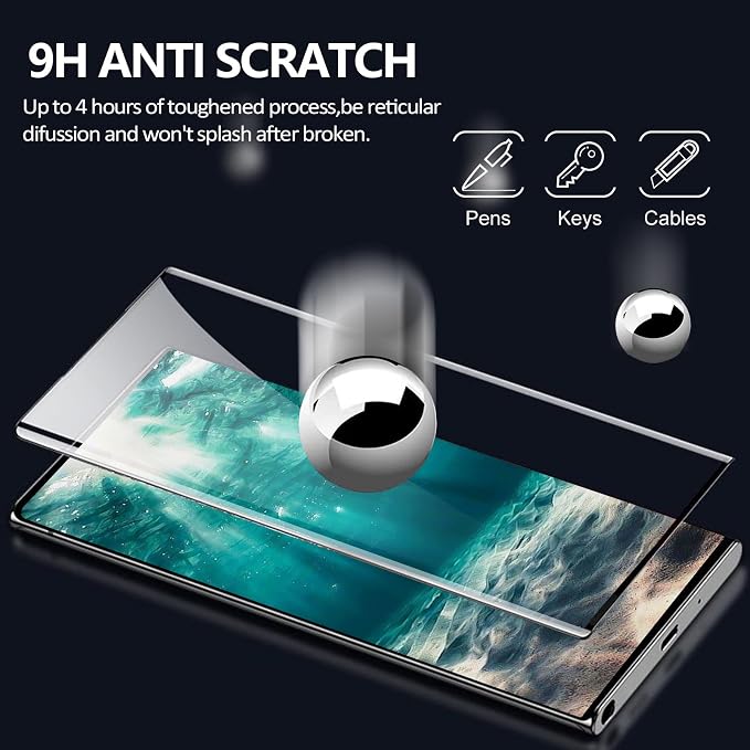 [2+2 Pack] Galaxy S23 Ultra Screen Protector, 9H Tempered Glass, Ultrasonic Fingerprint Support, 3D Curved, HD Clear Scratch Resistant for Samsung Galaxy S23 Ultra 5G Glass Screen Protector - Image 4