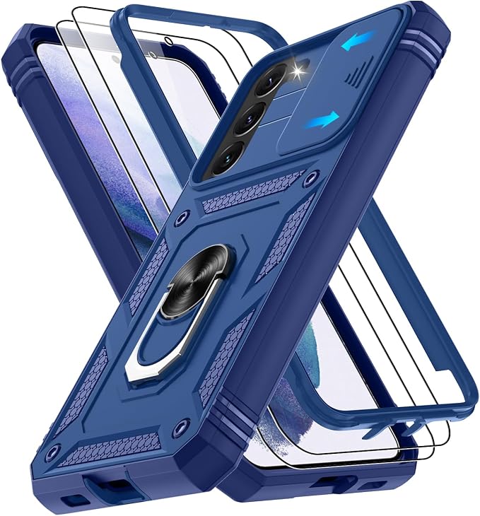 Gritup for Samsung Galaxy S22+ Plus Case with Screen Protector*2, Galaxy S22 Plus Case Build in 360° Rotating Ring Kickstand, Military Grade Protective Case for S22 Plus Phone, Blue by Gritup