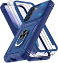 Gritup for Samsung Galaxy S22+ Plus Case with Screen Protector*2, Galaxy S22 Plus Case Build in 360° Rotating Ring Kickstand, Military Grade Protective Case for S22 Plus Phone, Blue by Gritup