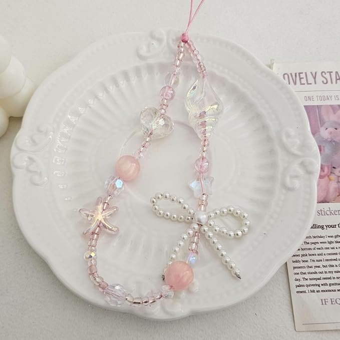 Cute Beaded Camera Wrist Strap for Phone, Digital Camera Charm Lanyard, Pearl Beaded Chain for Bag Keychain Gift - Image 5