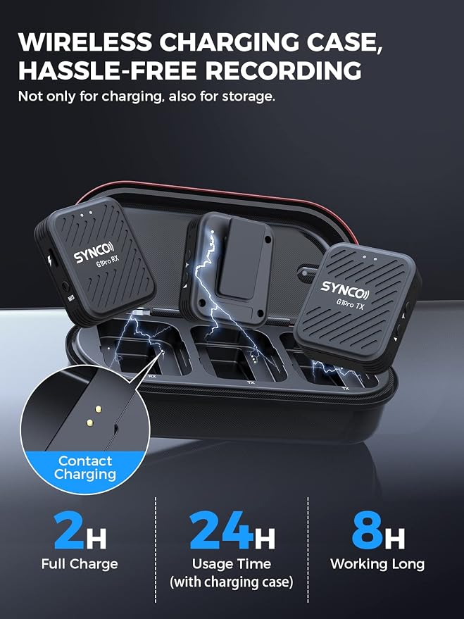 SYNCO Wireless Lavalier Microphones & System, G1(A2) Pro Lapel Mic Dual Pack with Charging Case Noise Cancellation 492FT 8H for Online Class/YouTube/Tiktok, Vlogging-Lav-Mics-for-Camera - Image 3