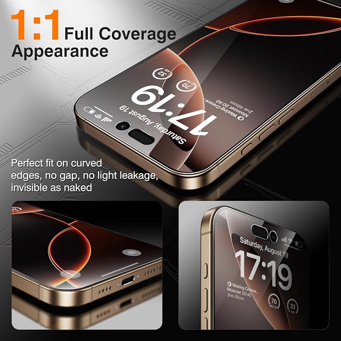 EZ-GLAZ-4+2 Pack for iPhone 16 Pro Privacy Screen Protector (6.3") | 2-Pack Lens Protectors, Alignment Kit, Easy Installation, 9H+ Tempered Glass, Scratch Resistant, 28° Privacy Protection - Image 6