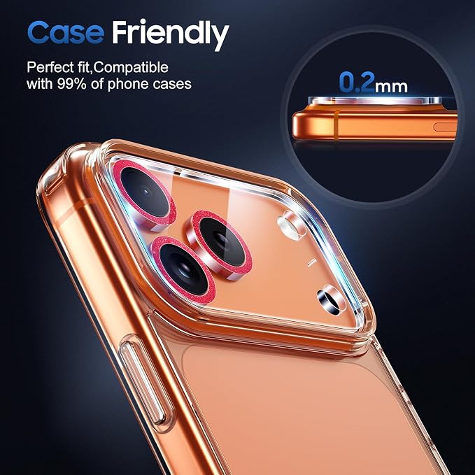 UniqueMe for 3 Pack iPhone 17 Pro Camera Lens Protector - Glitter Red | Drop Protection, Case Friendly, 9H Tempered Glass, Camera Cover Screen, Update New Version - Image 6