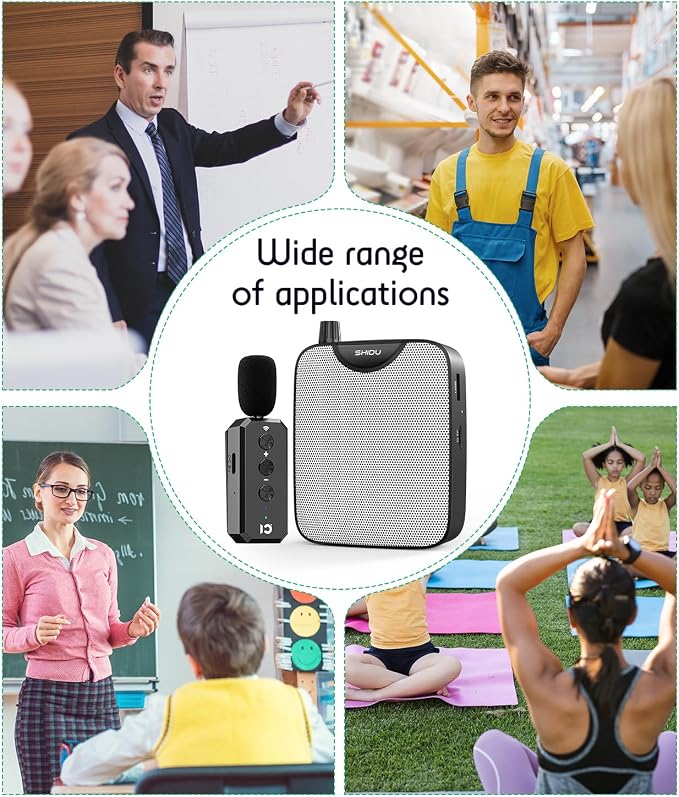 SHIDU 35W Voice Amplifier for Teachers Bluetooth Wireless Lavalier Mic | Portable Microphone and Speaker, Power Voice Amplifier Personal Clip on Microphone System for Tour Guides Fitness Instructors - Image 9