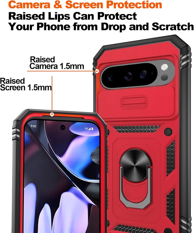 Gritup for Pixel 9 Pro XL Case Military-Grade Shockproof with Kickstand | with 2 PCS Screen Protector, Slide Camera Cover, Heavy Duty Outdoor Protection Funda para Pixel Pro 9 XL Cover, Red+Black - Image 5
