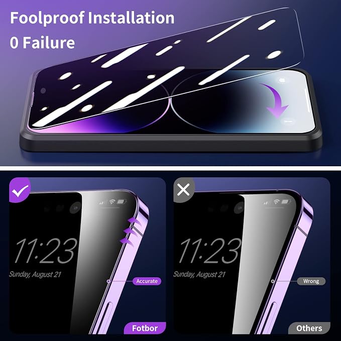 Fotbor Privacy Screen Protector for iPhone 14 Pro Max with Camera Lens Protector [3+3 Pack], with Easy Installation Kit, Anti Spy Private Full Coverage Tempered Glass Film 6.7 Inch, Bubble Free - Image 5