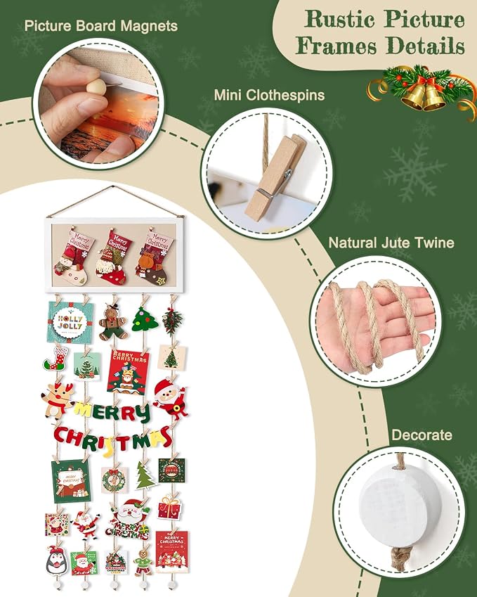 Bikoney Large Collage Picture Frame with Bulletin Board Photo Display | Wall Polaroid Display with 30 Clips & 6 Pushpins, No-Drill Wood Board for Dorm Room Decor & Graduation Gift - Image 6
