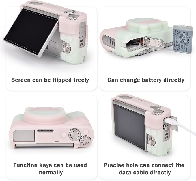MUZIRI KINOKOO Case for Canon Powershot SX740/SX730 HS Digital Camera - Soft Protective Cover SX740 SX730 HS Camera Silicone Sleeve with Removable Lens Cover - Jelly Green and Pink - Image 3