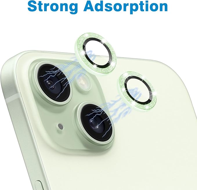 Compatible with iPhone 15 & 15 Plus Camera Lens Protector, Bling Glitter Diamond Lens Cover 9H Tempered Glass Camera Cover Anti Scratch Shockproof Screen Protector Individual Metal Lens Ring - - Image 4