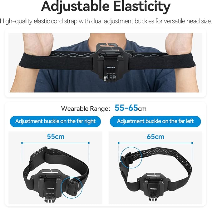 TELESIN Head Strap Mount with Cap Clip, Quick Release Head Belt Mount Compatible with GoPro Max/Hero 13/12/11/10/9/8, Insta360 X5, DJI Osmo Nano Action 5 Pro Action 4 3, AKASO and Most Action Cameras - Image 9