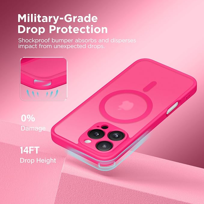 CAPRARO for iPhone 16 Pro Max Case, Compatible with MagSafe Hot Pink | Upgraded [Full Camera Protection] Protective Translucent Matte Women Girl Magnetic Phone Case Cover, Hot Pink - Image 5