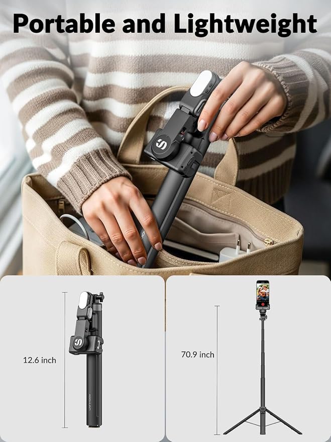 AOCHUAN M3Pro 4-in-1 Smartphone Gimbal Stabilizer for iPhone, AI Tracking | Auto-Open Tripod, No App AI Face Tracking, RGB Fill Light, Magnetic Remote, Built-in Extension rod, for Travel, Vlog, Black - Image 7