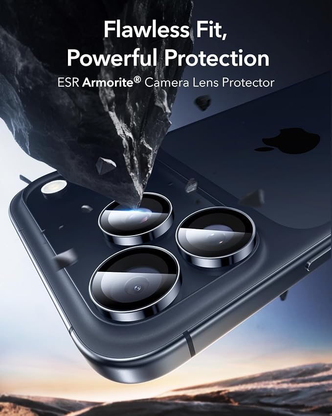 ESR for iPhone 17 Pro Max/17 Pro Camera Lens Protector, 1 Pack, Blue | Individual Camera Cover, 9H Tempered Glass, Original Camera Clarity, for iPhone 17/16/15/14 Pro Max/Pro - Image 2