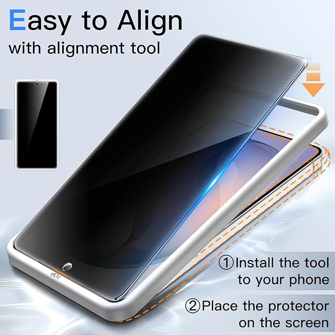 JETech Privacy Screen Protector for Samsung Galaxy S26, 2+2 Pack | Anti-Spy Tempered Glass, with Camera Lens Protector, Easy Installation Tool, Fingerprint ID Compatible - Image 5