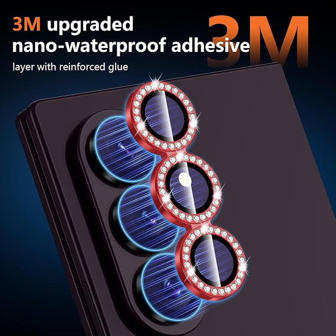 for Samsung Galaxy Z Fold 8 Ultra Camera Lens Protector, Individual Metal Ring Tempered Glass Lens Cover, [Strong Adsorption] Scratch Resistant Ultra-Thin HD Clear Lens Cover, 1 Set-Red Diamond - Image 4