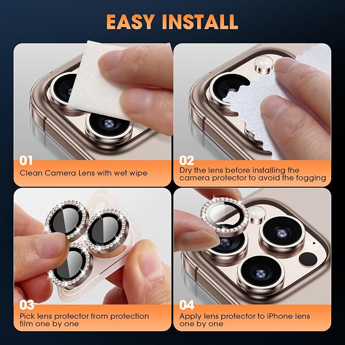 iPhone 16 Pro/16 Pro Max Camera Lens Protector Bling Diamond, Desert | Individual Metal, 9H Hardness, Scratch Resistant, Shockproof, Drop Protection, Case Friendly, Stylish Accessories - Image 7