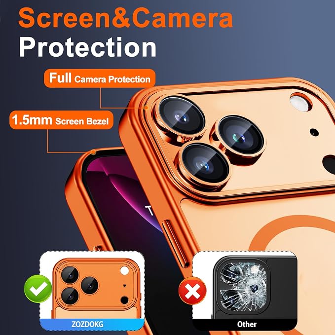 Magnetic for iPhone 17 Pro Max Case, Shockproof Cover, Orange | Full Camera Protector, with Privacy Screen Protector, Compatible with MagSafe, Translucent Matte, Military-Grade Protection - Image 6