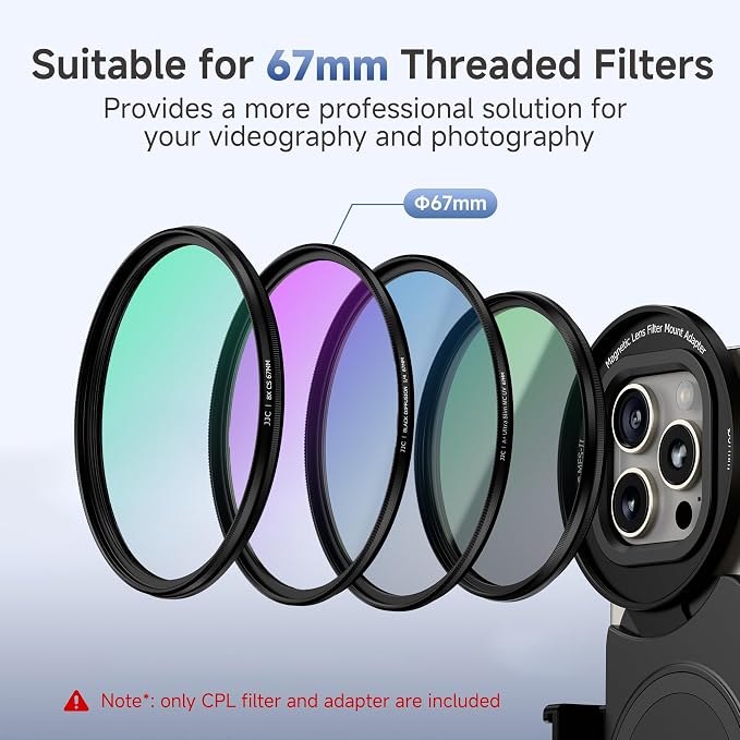 JJC CPL Filter for iPhone, Lens Mount Adapter with 67mm Polarizing Filter | Magnetic Lens Attachment for iPhone 16 15 14 Pro Max Plus, with 1/4" Screw & Cold Shoe, Ideal for Vlog/Video/Photography - Image 3