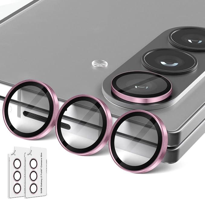 (2 Sets) Orzero Camera Lens Protector for Samsung Galaxy Z TirFold/Fold 7, [EZ Install] [Case-Friendly] 9H Tempered Glass Alloy Metal Ring Lens Cover, Military-Grade Shockproof, HD Clarity Anti-Glare (Pink) by JumpIntoOrzeroLet%E2%80%99sExploreLikeNeverBefore