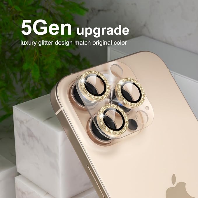 Choiche for iPhone 16 Pro/iPhone 16 Pro Max Camera Lens Protector | Bling Camera Cover with 9H Tempered Glass Lens Screen Protector Metal Ring Decoration Accessories (Clear-Titanium Desert) - Image 7