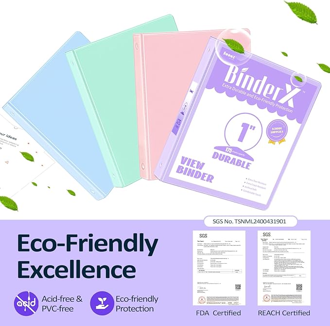 BinderX Extra Durable 3 Ring Binder, Round Rings 1 Inch Binder | Fits 175 Sheets of 8.5x11 Paper, Customizable View Cover with Inside Pockets, Cute 1" Binders, 1 Inch 1 Pack, Royal Blue - Image 2