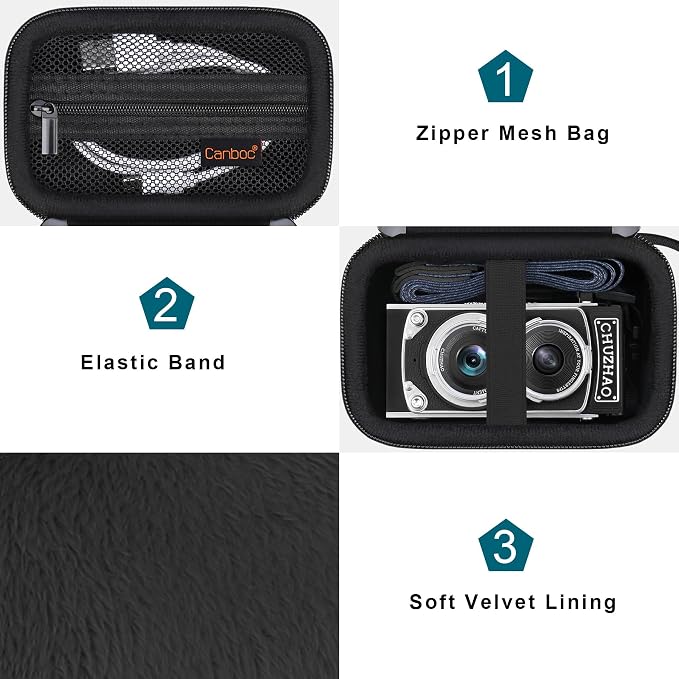 Canboc Carrying Case for CHUZHAO Vintage Mini Digital Camera, Black | Portable TLR Style Retro Camera Bag, Mesh Pocket fits USB Cable, SD Card, Case Only - Image 6