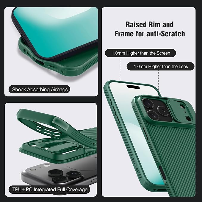 Nillkin Camshield Case for iPhone 17 Pro Max Case, [Built-in Dual Camera Cover][Slim Profile] [Military Grade Drop Protection] Shockproof Bumper Phone Case 6.9 inch 2025 Green - Image 3