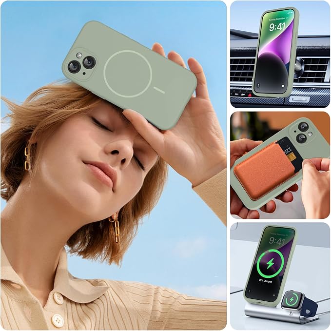 miracase Designed for iPhone 14 Case,[Upgraded Enhanced Camera Protection],Shockproof Liquid Silicone Case with Microfiber Lining, 6.1 inch,Patina Green | Compatible with MagSafe, Soft Microfiber Lining, Premium Silicone Cover Shockproof Drop Protectio... - Image 5