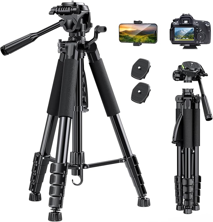 UBeesize 74" Camera Tripod with Phone Holder and Remote, Heavy Duty Tripod Stand with Portable Bag for Phone and Camera, Compatible with DSLR Cameras, Cell Phones, Spotting Scopes and Binoculars by UBeesize