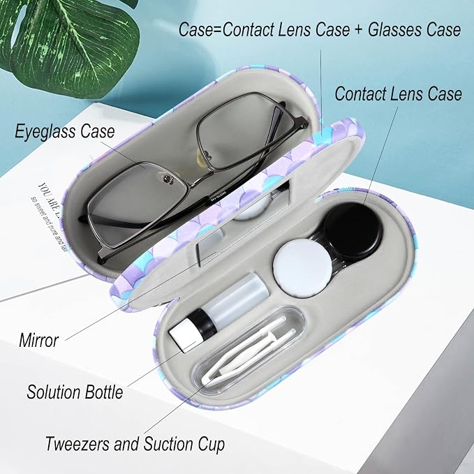 AITIME 2 in 1 Contact Lens and Glasses Case Combo,Contact Travel Case Kit | Double Sided Eye Contact Case with Remover Tool,Storage Organizer Accessories,Cute Eyeglasses Case with Contact Holder - Image 5