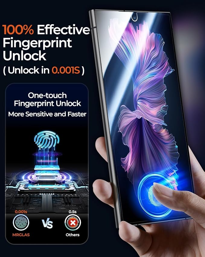 TOP 9H+ 2+2 Packs for Samsung Galaxy S24 Ultra Screen Protector 6.8'' | With Camera Lens Protector [Auto-Dust Removal&100% Fingerprint Unlock] HD Tempered Glass 10X Military Protection, Zero-Bubble - Image 4