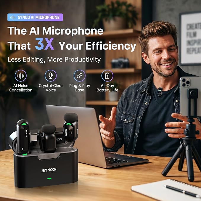 SYNCO AI Mini Wireless Lavalier Microphone for Android USB-C Creators | AI Translation & Instant Summaries, AI Noise Reduction and Mind Maps, Save Time for Vlogs, Interviews, Meetings, Travel - Image 2