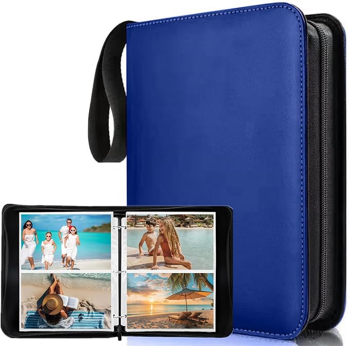 Photo Album 5x7 200 Pockets, Zip Photos Binder Album with 50Pcs Double Sided Pocket Sleeves, PU Leather Pictures Albums Folder, Seed Storage Binder Album (Blue) by superaimi