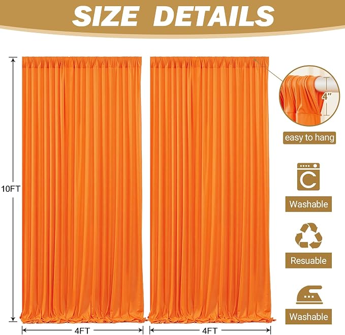 8ftx10ft Wrinkle Free Orange Backdrop Curtain - 10 Feet Photography Backdrop Drapes, Silky Polyester Back Drop Cloth for Wedding Baby Shower Balloon Arch Background - Image 6