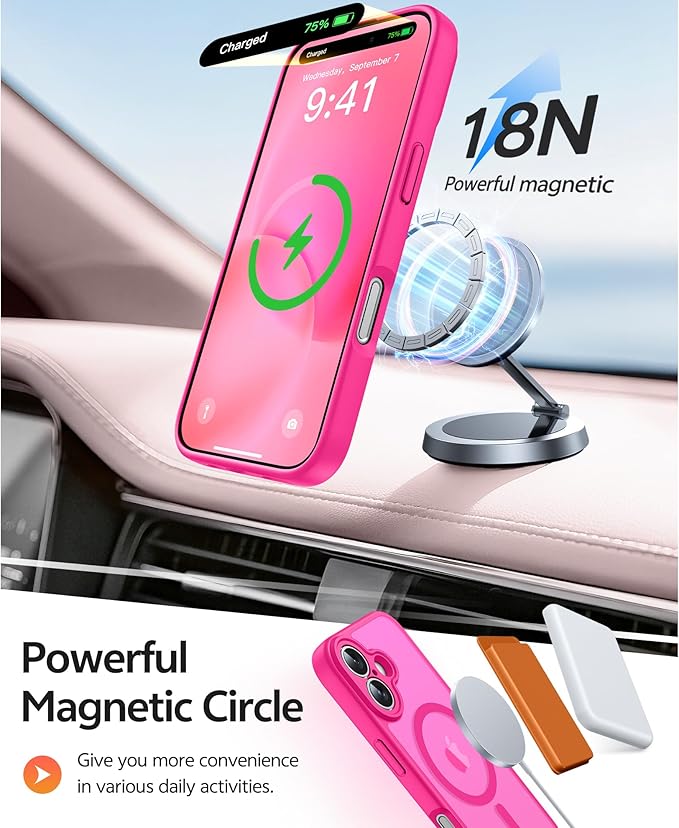 FNTCASE for iPhone 16 Case, Fit for Magsafe, Screen Protector, Hot Pink | Full Camera Protection, Translucent Matte, 14FT Military Grade Drop Proof, Shockproof Protective Phone Cover - Image 3