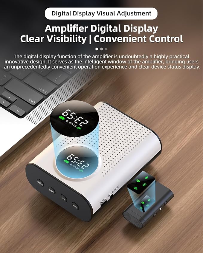 S67 Voice Amplifier Wireless Microphone for Teachers Classroom Rechargeable, Mini Lavalier Lapel Mic, Portable Speaker PA System with LED Display for Class, Tour Guide, Coaches, White - Image 4